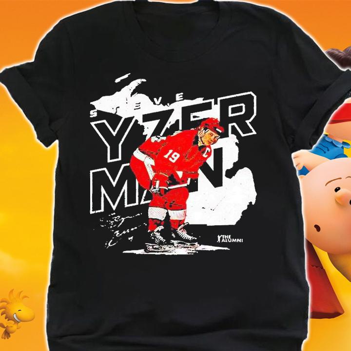 Detroit Red Wings Steve Yzerman player map signature T-shirt shirt