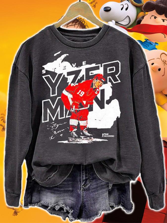 Detroit Red Wings Steve Yzerman player map signature T-shirt sweatshirt