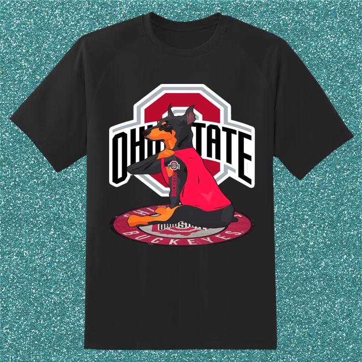 Funny Dobermann Dog Ohio State Buckeyes Tattoo Design T-Shirt