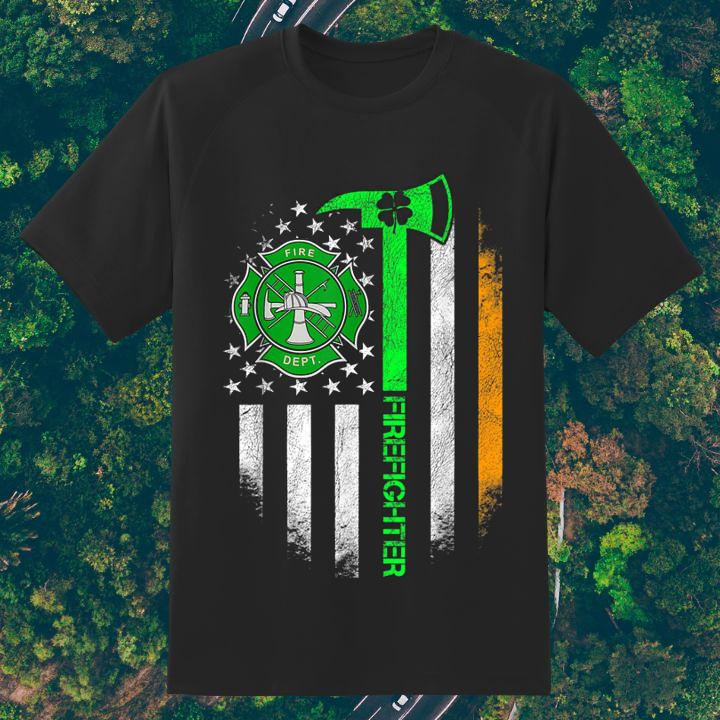 Fire Dept Irish Firefighter St. Patrick's Day American Flag T-Shirt