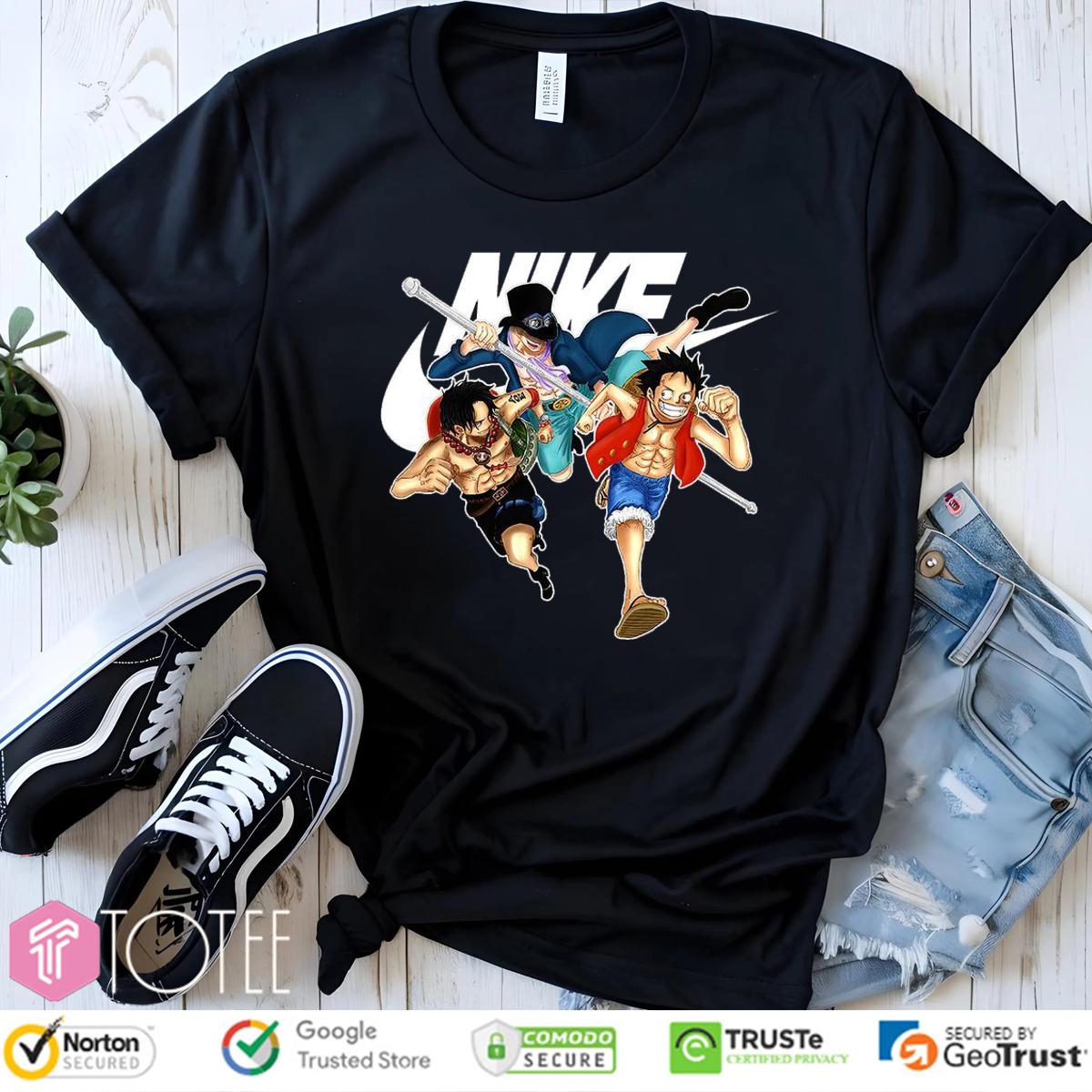 One Piece Luffy Ace Sabo Brotherhood Parody Nike Logo T-Shirt