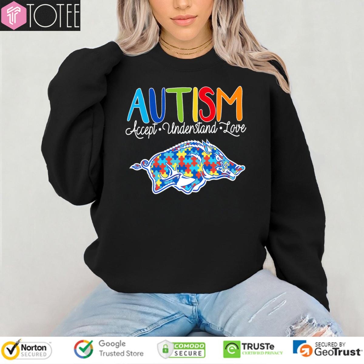 Autism Accept Understand Love Arkansas Razorbacks Sweatshirt