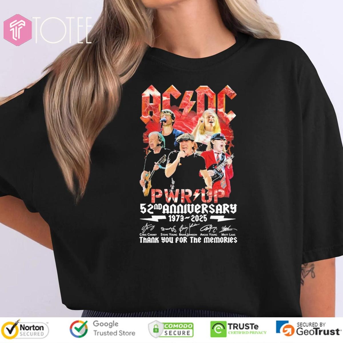 Acdc Pwr Up 52Nd Anniversary 1973-2025 Signatures T-shirt